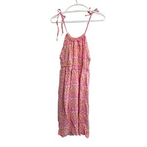 Angela Moore Sundress Pink Fish Print Tie Shoulder Smocked Waist XL